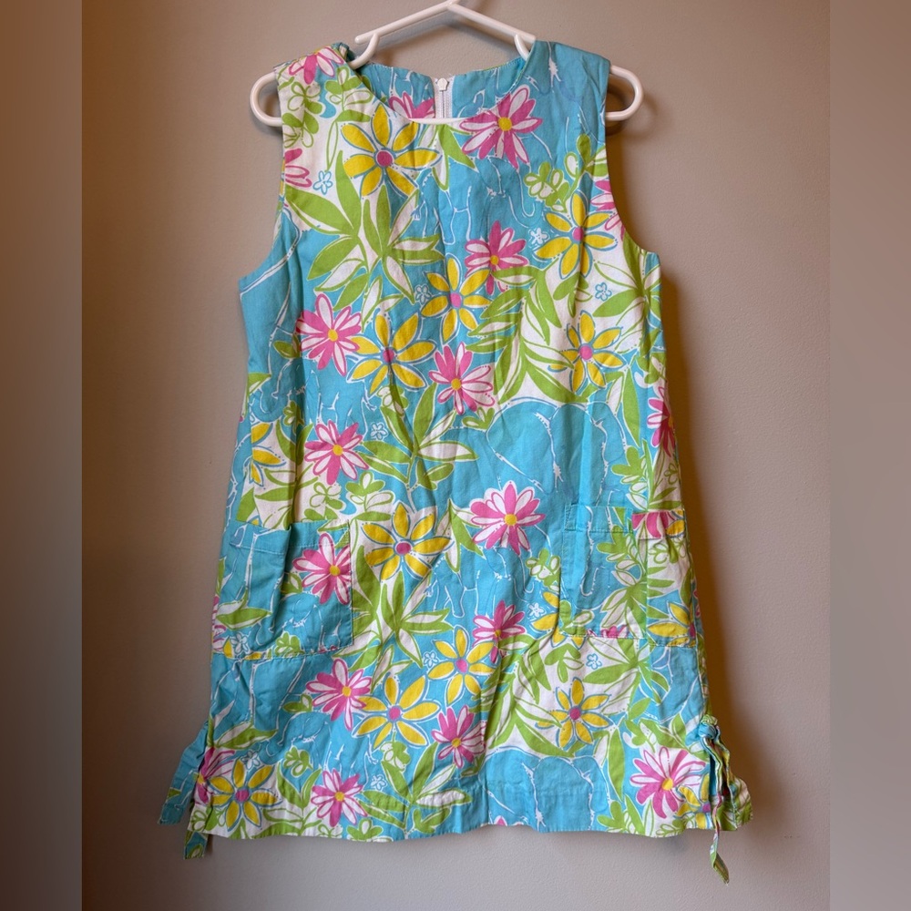Lilly Pulitzer Vintage Kids Garden Vistal Blue Floral Elephant Shift Dress, sz 6